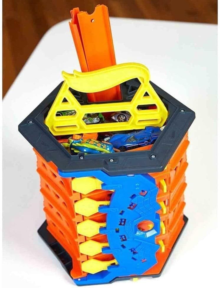 Hot Wheels Roll Out Raceway Track Set: 5-Lane Racing Fun & Storage Bucket