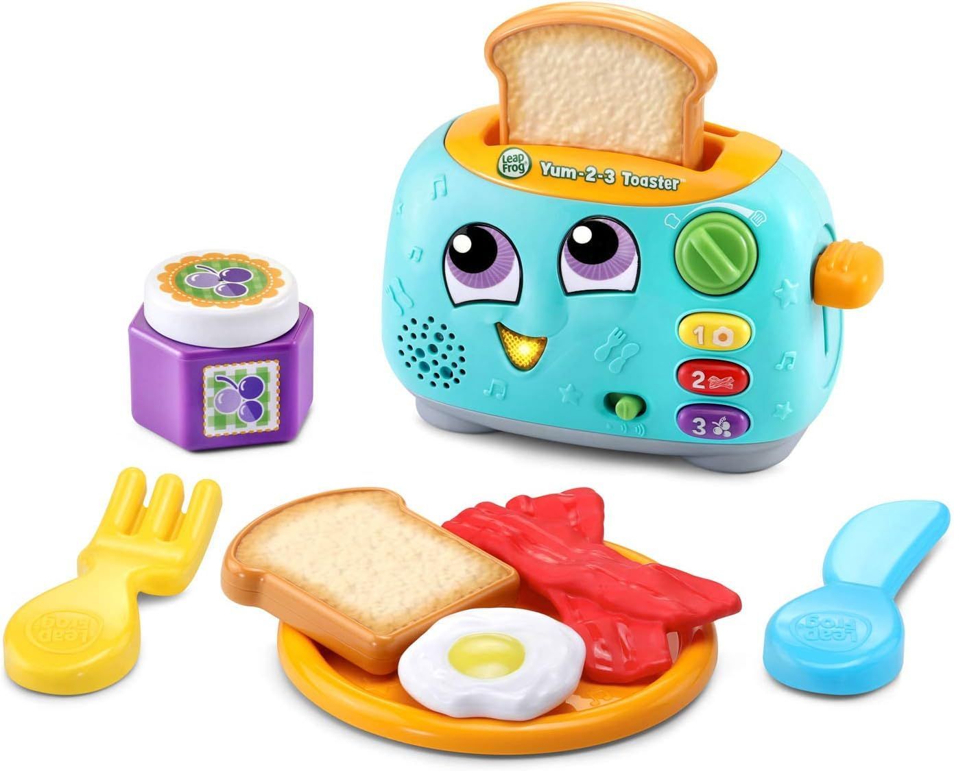 LeapFrog Yum-2-3 Toaster Interactive Learning Toy, Teal - Educational Pretend Breakfast Set