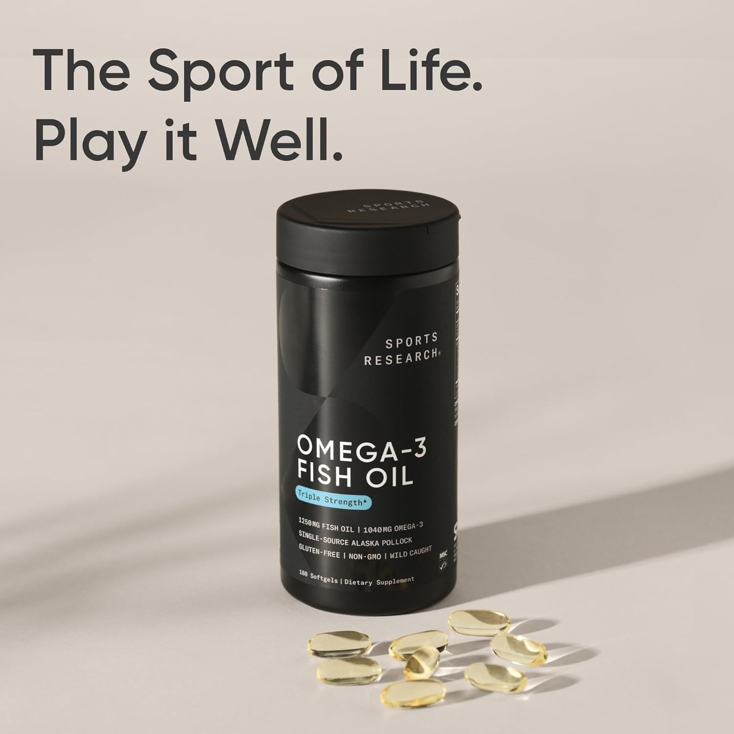 Sports Research Premium Triple Strength Omega-3 Fish Oil Softgels - 1250 mg, 180 Count