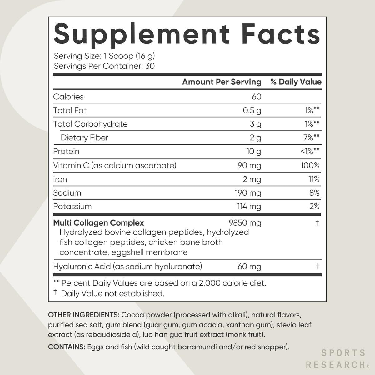 Sports Research Multi Collagen Protein Powder with Hyaluronic Acid & Vitamin C | 30 Servings