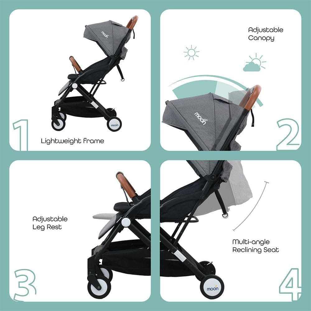 The Moon Brand Ritzi Lightweight Cabin Stroller - Compact Foldable Pushchair for Baby & Toddlers Up to 18 kg, 0 Months+, 5-Point Safety Harness
