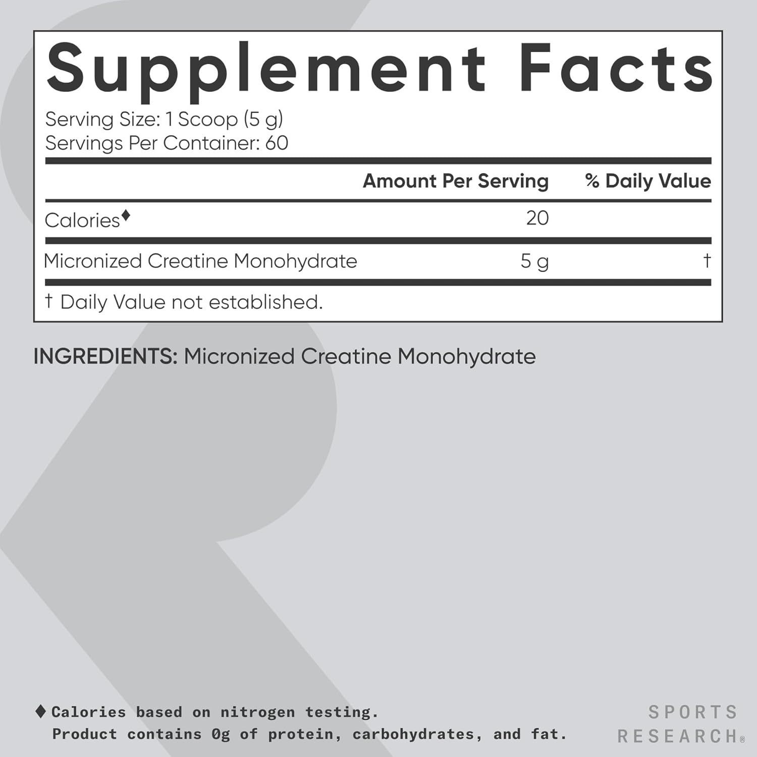 Sports Research Creatine Monohydrate - Boost Muscle & Performance - 10.58 oz