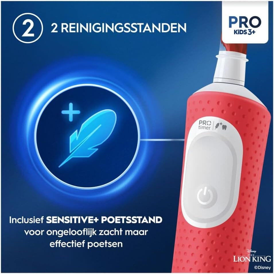 Oral-B Vitality 300 Rechargeable Kids Electric Toothbrush, Lion King D103.413.2K, Red - 2 Modes