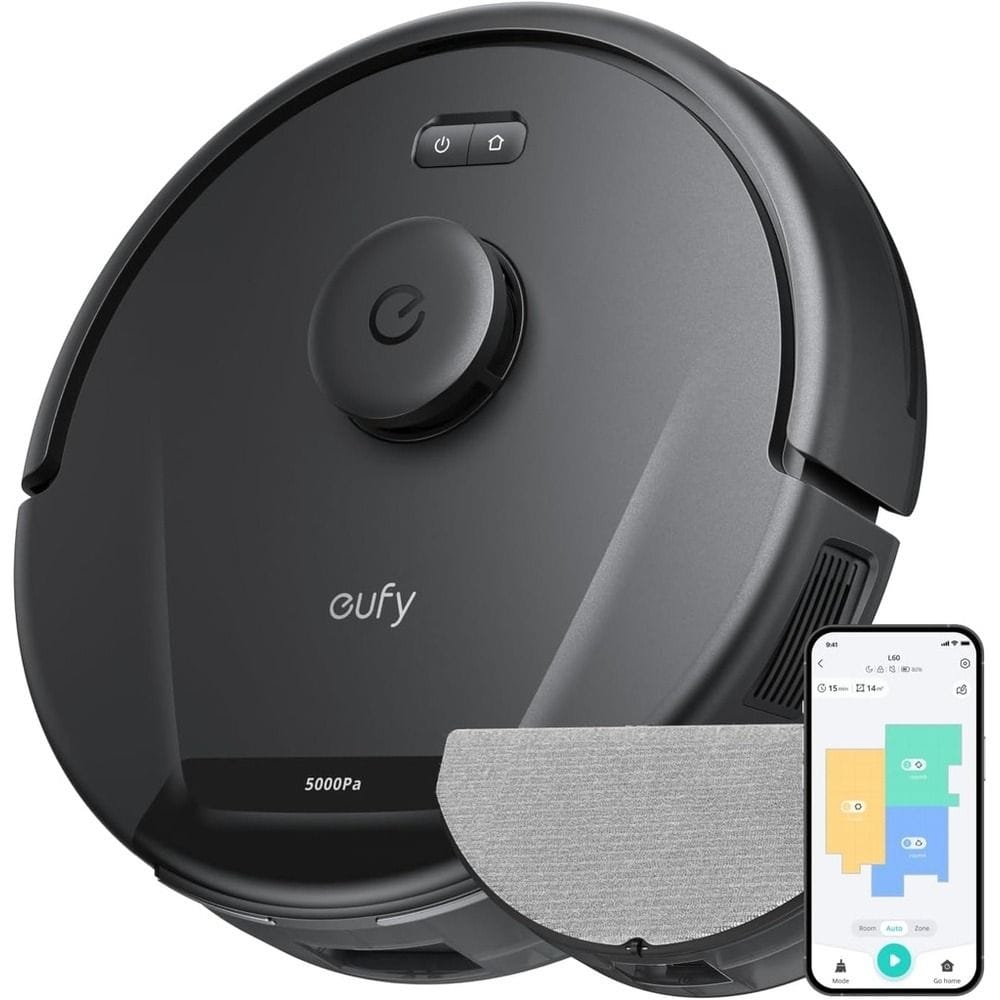 Eufy Clean L60 Hybrid Robot Vacuum & Mop, 5000Pa Suction, iPath Laser Navigation, AI.Map 2.0 | Black | T2268V11