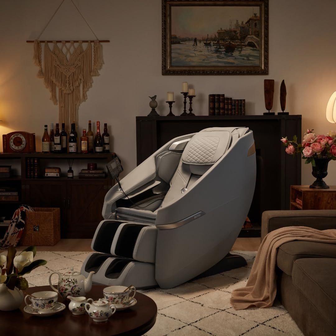 ROTAI Ekanite 2-in-1 Massage Chair Sofa, Full Body Massage, Zero Gravity Recline, Heating Pads, Rocking Function, Touch Control & Space Capsule Design | Grey - A37