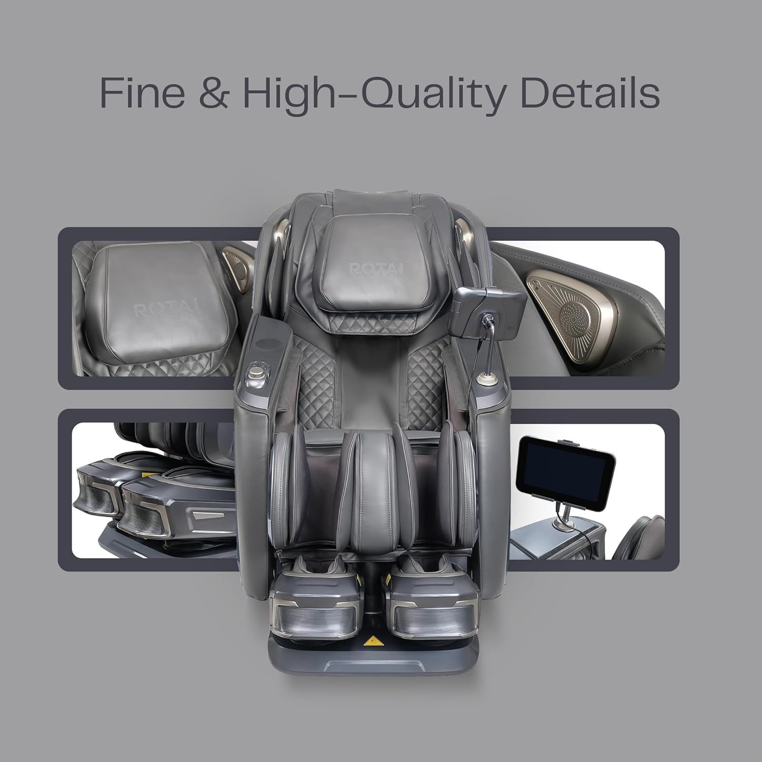 ROTAI Vanquish Massage Chair, AI Smart Full Body Massage, Dual Zero Gravity Recline, 26 Airbags, Heat Therapy, 360° Foot & Leg Rollers & Wireless Charging | Grey - A70 Pro