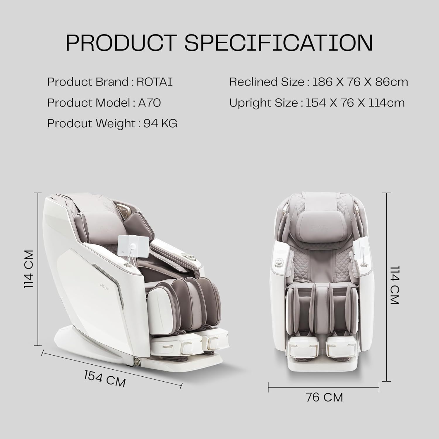ROTAI Vanquish Massage Chair, AI Smart Full Body Massage, Dual Zero Gravity, 26 Airbags, Heat Therapy, 360° Foot Rollers & Wireless Charging | Brown - A70