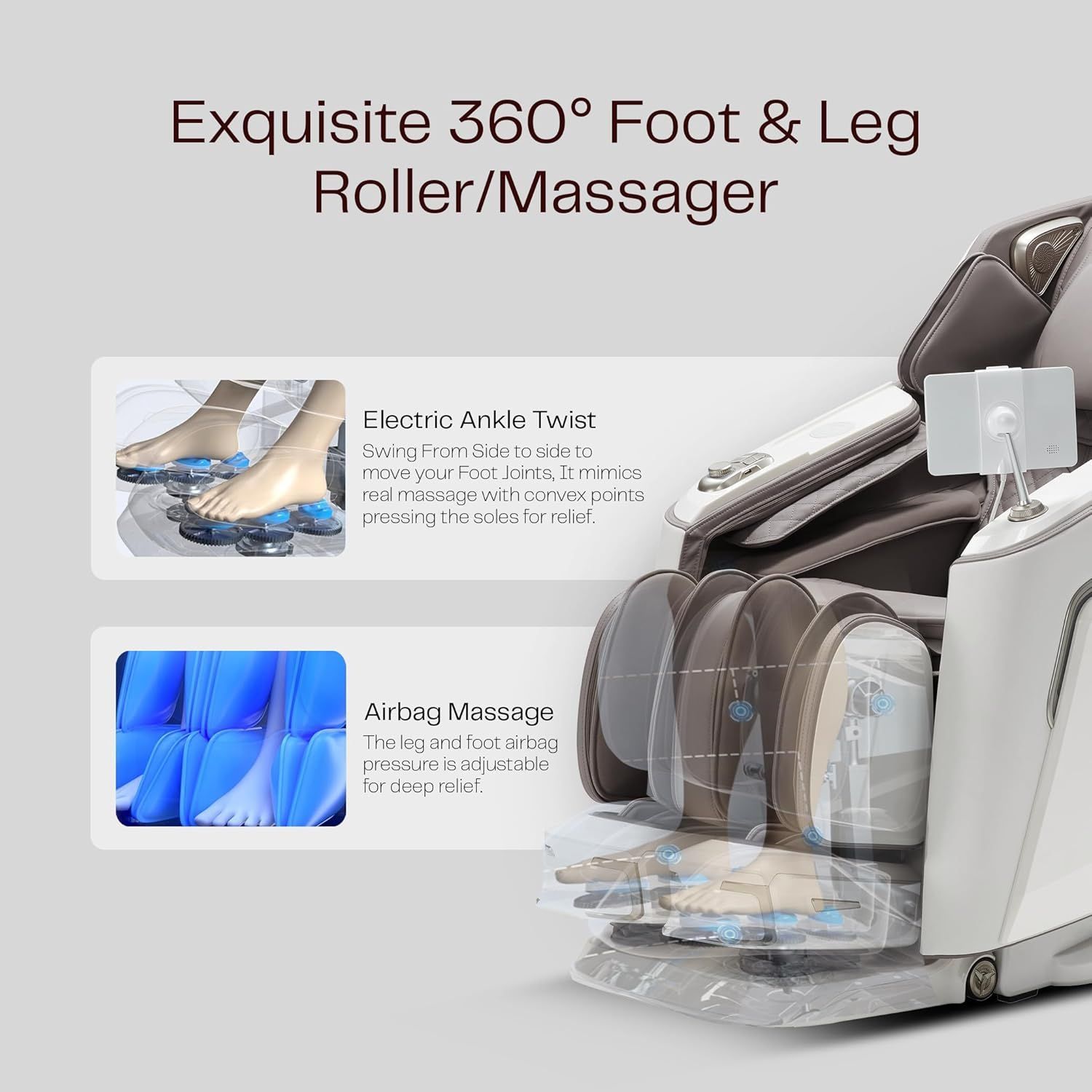 ROTAI Vanquish Massage Chair, AI Smart Full Body Massage, Dual Zero Gravity, 26 Airbags, Heat Therapy, 360° Foot Rollers & Wireless Charging | Brown - A70