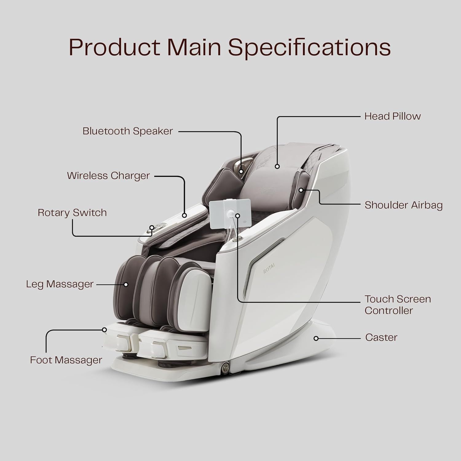 ROTAI Vanquish Massage Chair, AI Smart Full Body Massage, Dual Zero Gravity, 26 Airbags, Heat Therapy, 360° Foot Rollers & Wireless Charging | Brown - A70