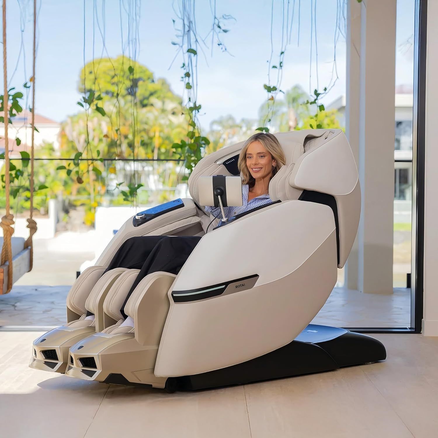 ROTAI Advanced AI Robotic Massage Chair, 4D Dual-Core Full Body Massage, AI Health Scan, Zero Gravity Recline, Triple Foot Reflexology & 22 Auto Programs | Beige - RT8902CG