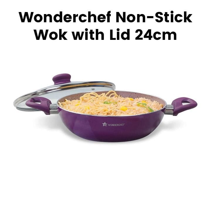 Wonderchef 24cm Royal Velvet Non-Stick Wok with Lid - Purple| 63152112