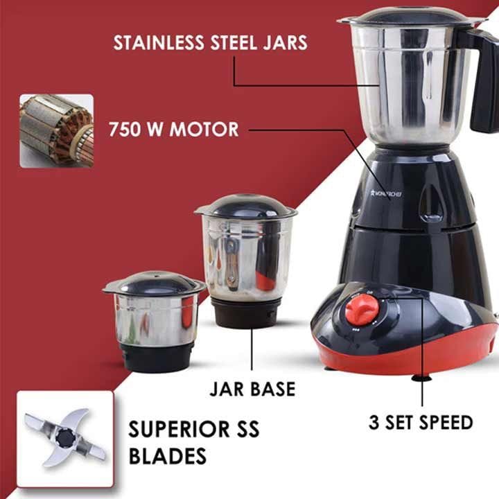 وندرشيف كابري خلاط وطاحونة بثلاثة أوعية 750 واط – أحمر/أسود | 63154711