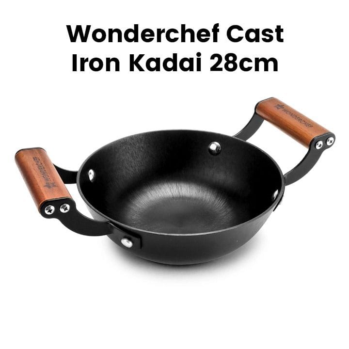 Wonderchef 28 cm Cast Iron Kadai - Black|63154906