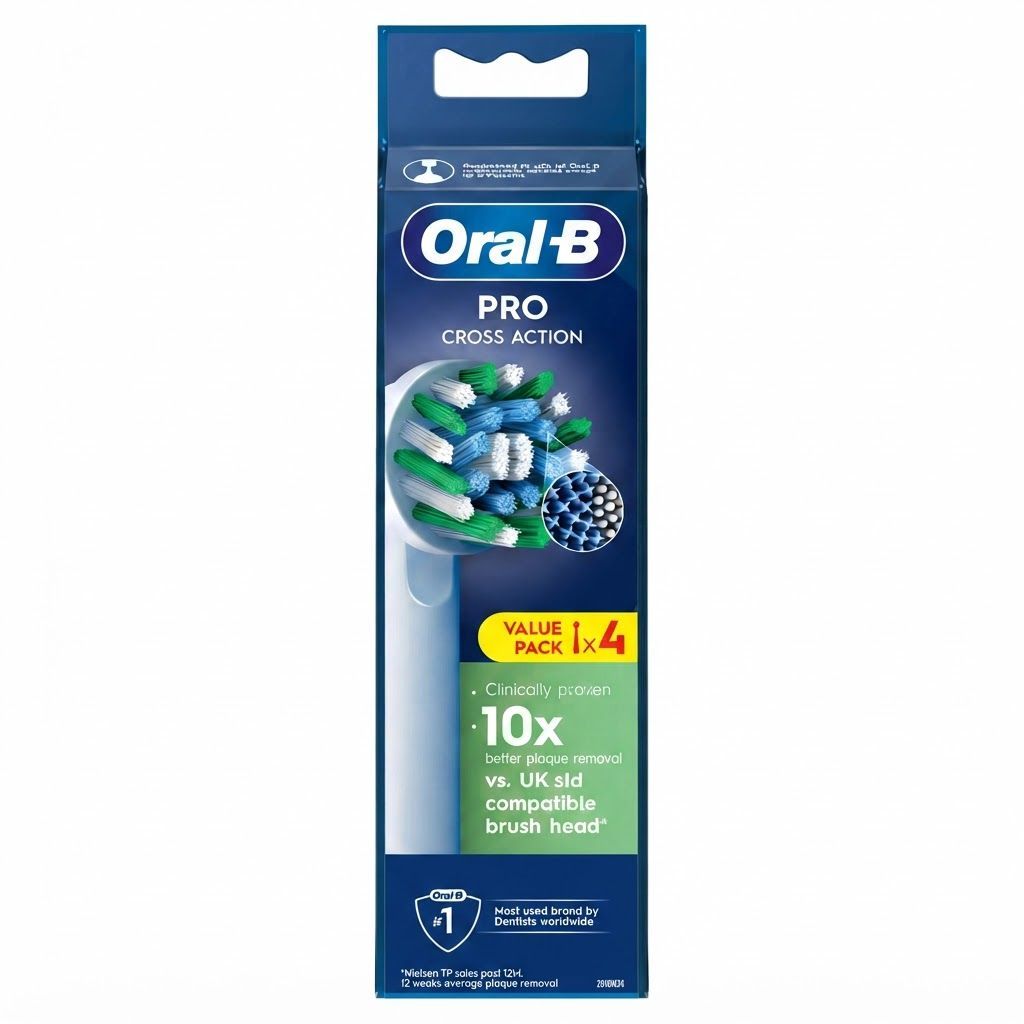 Oral-B Pro CrossAction Electric Toothbrush Heads, White, 4-Pack - X-Shape Bristles, Plaque Removal