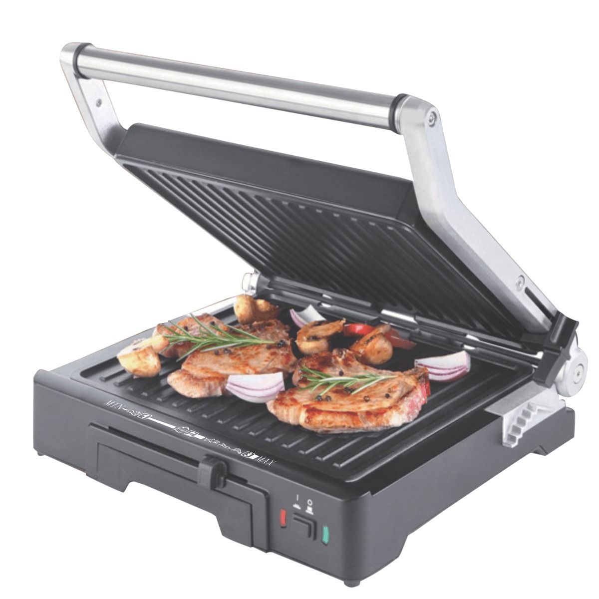 Daewoo Contact Grill 2000W, 6 Height Settings, 180° Flat BBQ Mode, Non-Stick Plates | DCG 5003 | Black