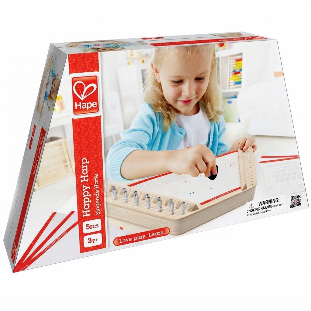 Hape Happy Harp Kid's Musical Instrument - Award-Winning Wooden Lap Harp Toy for Toddlers, Brown