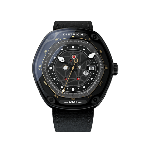 Dietrich DD1 Men Automatic Watch, 44mm Stainless Steel Case, Nylon Strap, Date Function, 50m Water Resistance, Black Dial Luxury Timepiece