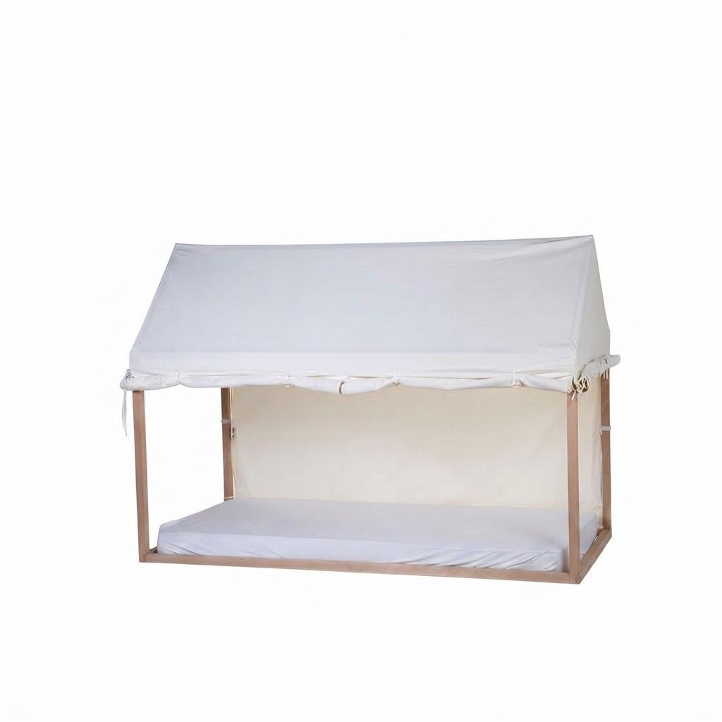 Childhome Bed Frame House Cover 90x200cm, Handy Windows, Roll-Up Sides, Very Easy To Attach - White