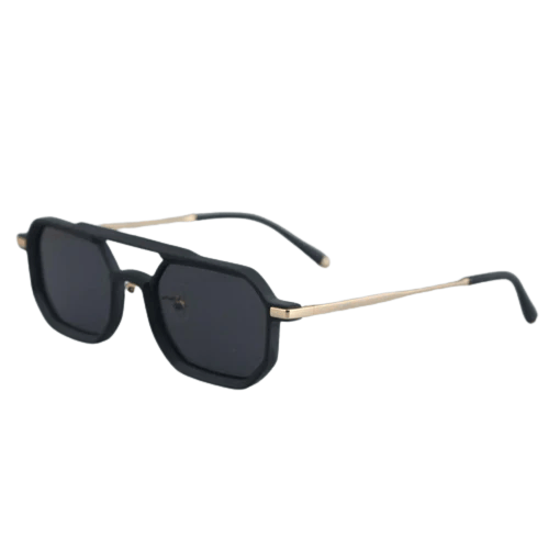 Doppe Seven Gold Sunglasses, Black Acetate Frame, Black UV400 Lenses, Unisex Designer Eyewear