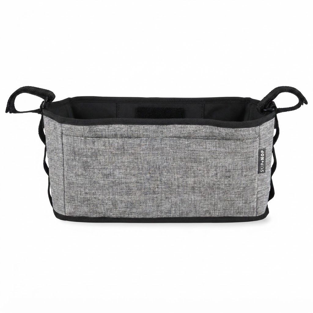 Skip Hop Ultra Stroller Organizer, Generous Central Storage Space, Detachable Wristlet for Quick Errands, Easy-Access Open Caddy Design - Gray Melange