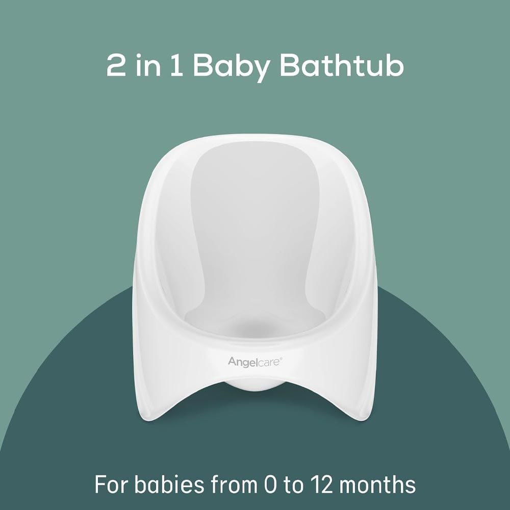 Angelcare 2 In 1 Baby Bathtub, Integrated Soft Touch Support, Hygienic And Safe, Minimal Water Use - White