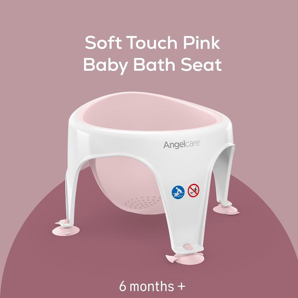Angelcare Soft Touch Baby Bath Seat, Water Level Indicator, Stylish Design, Drain Holes, Space-Saving, Hygienic And Mould-Resistant - Pink