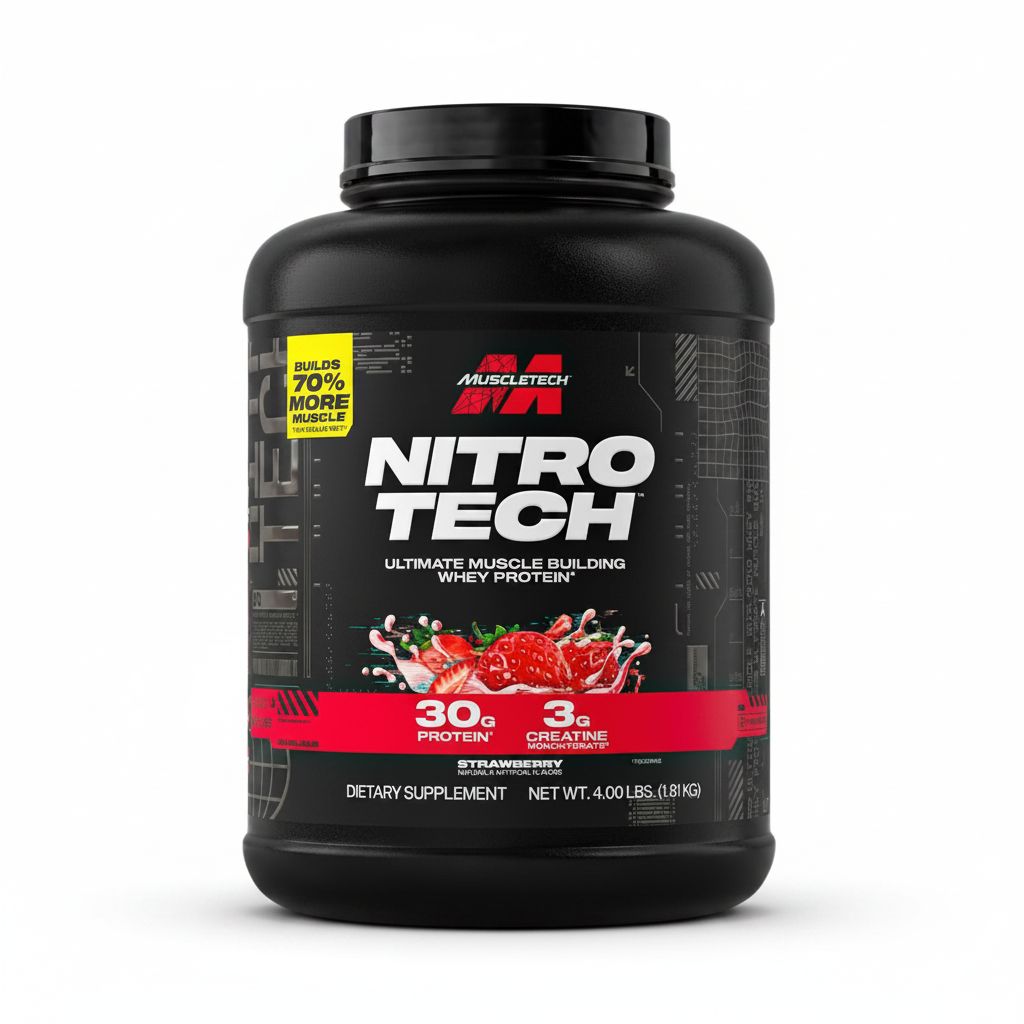 Muscletech Nitro-Tech Whey Protein Isolate & Peptides - Strawberry Flavor - 30g Protein per Scoop