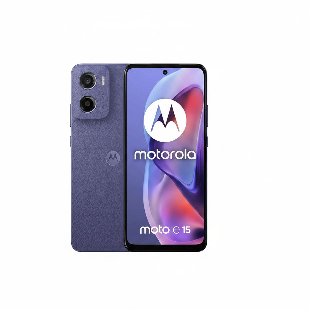 موتورولا Moto E15 ثنائي الشريحة سعة 64 جيجابايت - هاتف 4G غير مقفل بلون لافندر منعش | أزرق