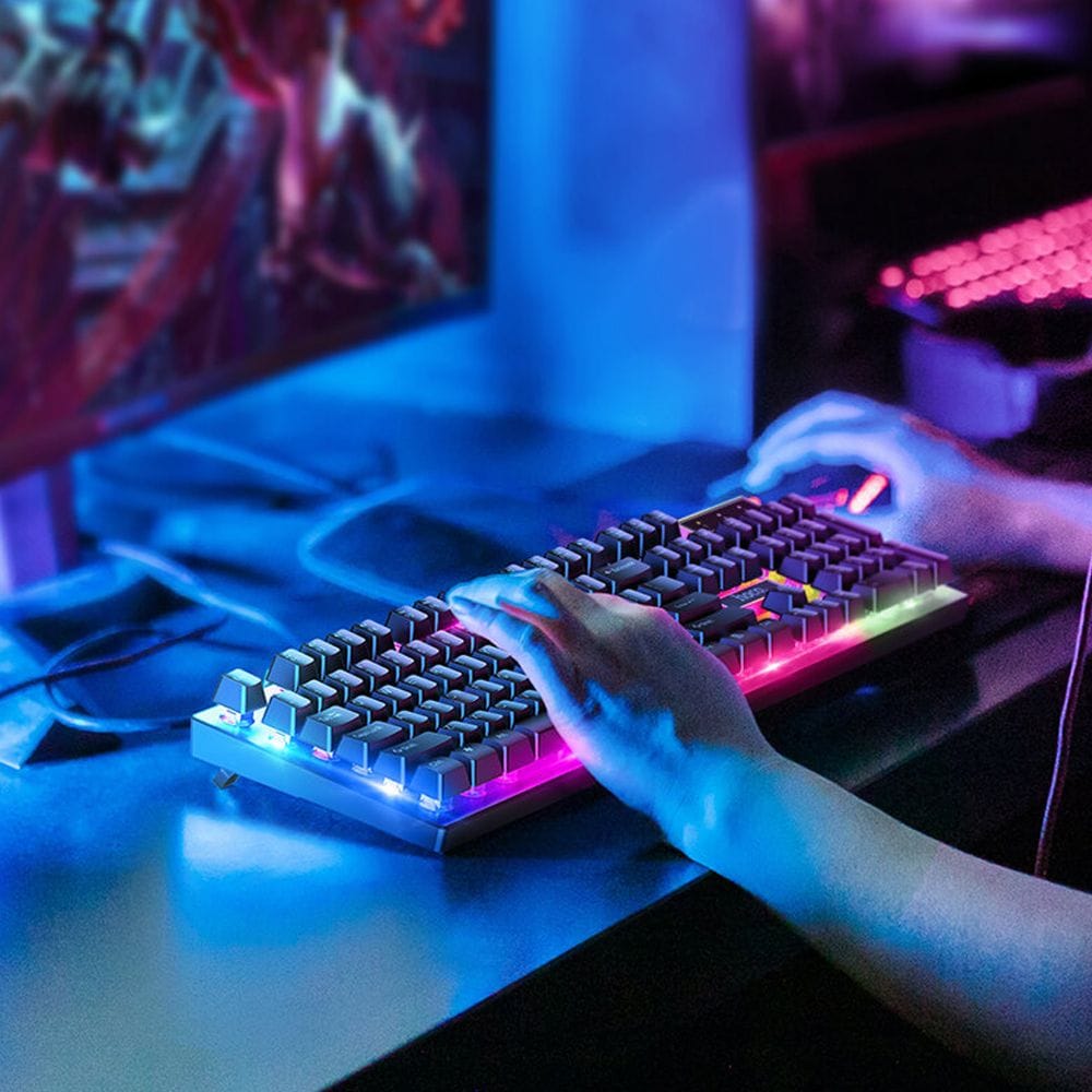 HOCO GM18 Luminous Gaming Keyboard & Mouse Set, RGB Backlit Wired Combo, Ergonomic Design, USB Plug & Play - Black