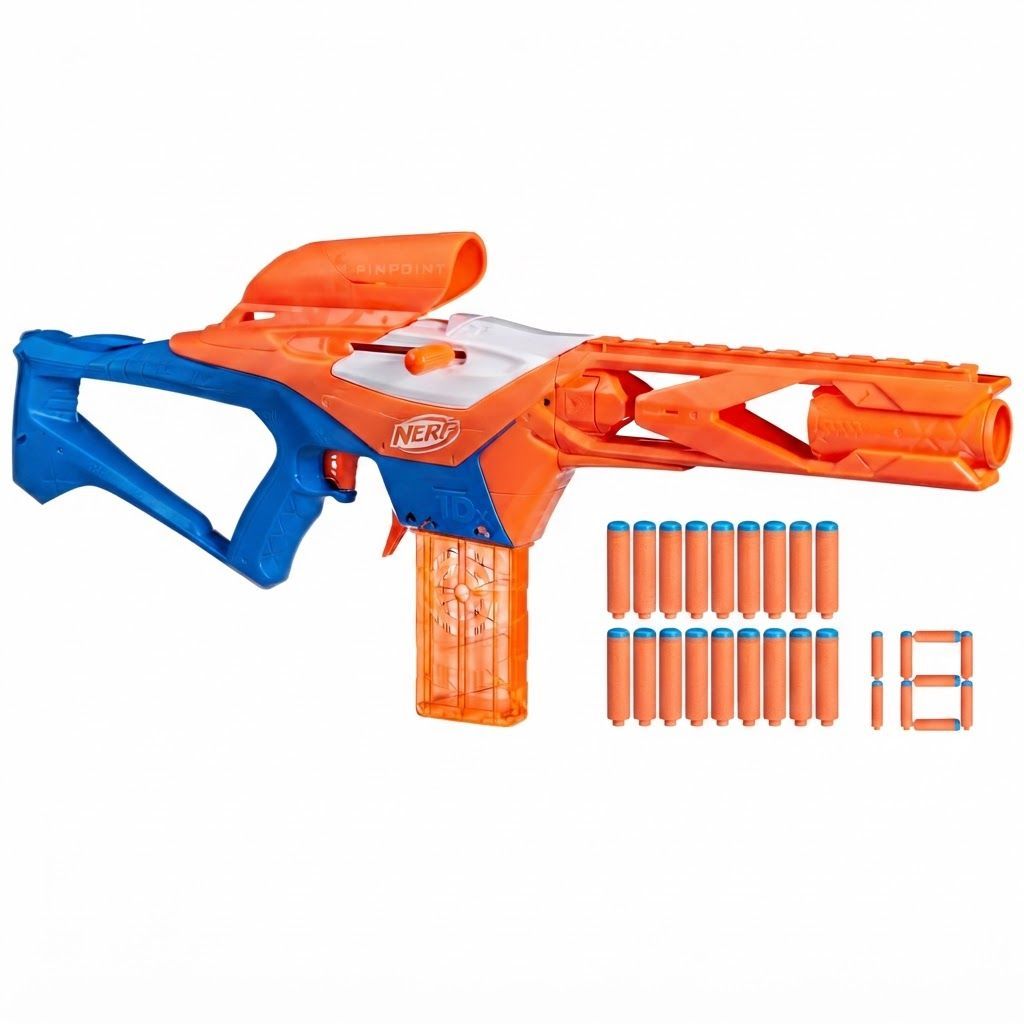 Nerf N Series Pinpoint Dart Blaster, Precision Scope & Barrel, 10-Dart Clip, 18 N1 Darts