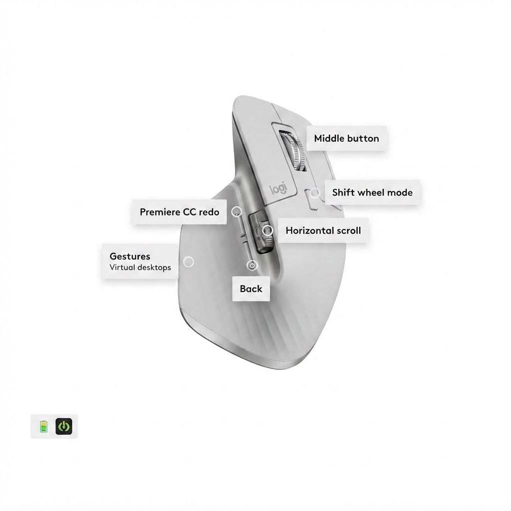 Logitech MX Master 3S Wireless Performance Mouse, 8K DPI Track on Glass, Quiet Clicks, MagSpeedPale Grey