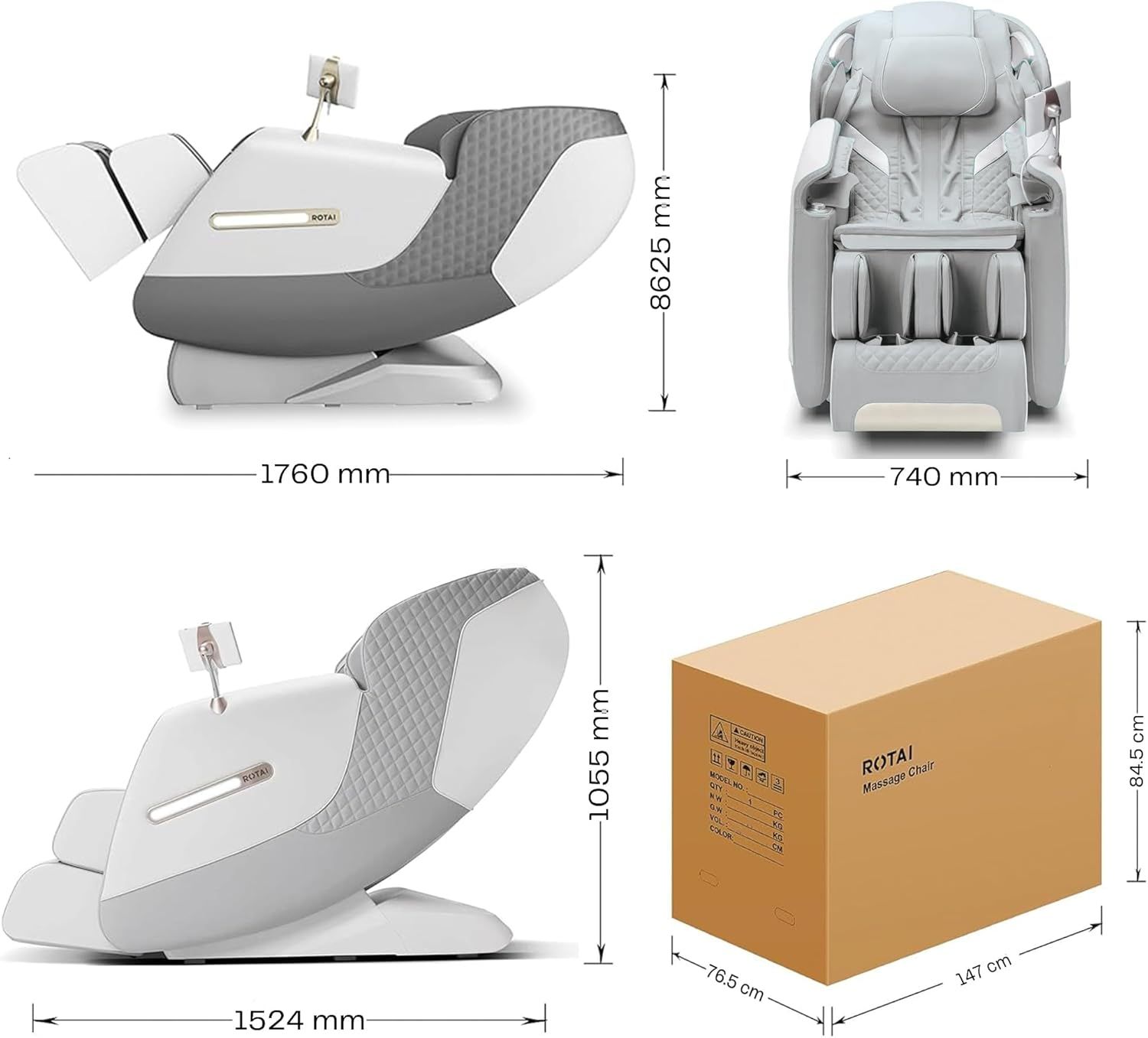 ROTAI Royal Omega 4D Massage Chair, Full Body Shiatsu Massage, Zero Gravity SL Track Recliner, Airbag Compression, Percussion Massage & AI Voice Control | Grey - A50