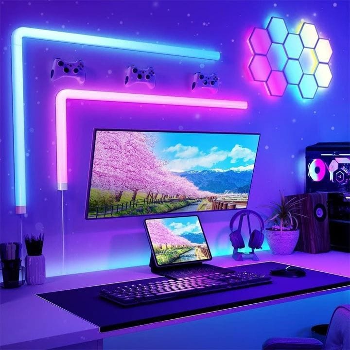 Govee Glide Wall Light 8+4 Modular RGBIC Smart Wall Lighting – App Control, Scene Modes, Smart Gaming Room Lighting | Black – H6062