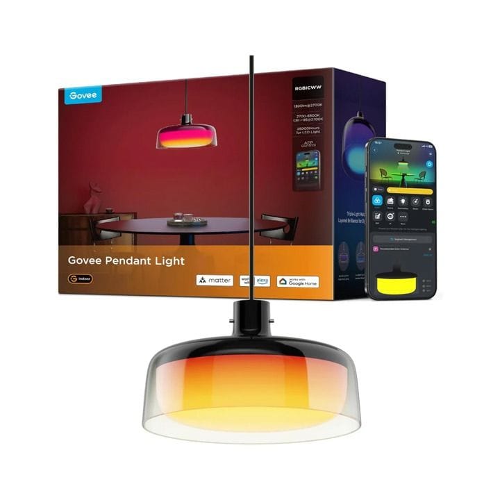 Govee RGBICWW Smart Pendant Light – Adjustable Brightness, Color Temperature Control, App & Voice Assistant Control | Black – H60C1