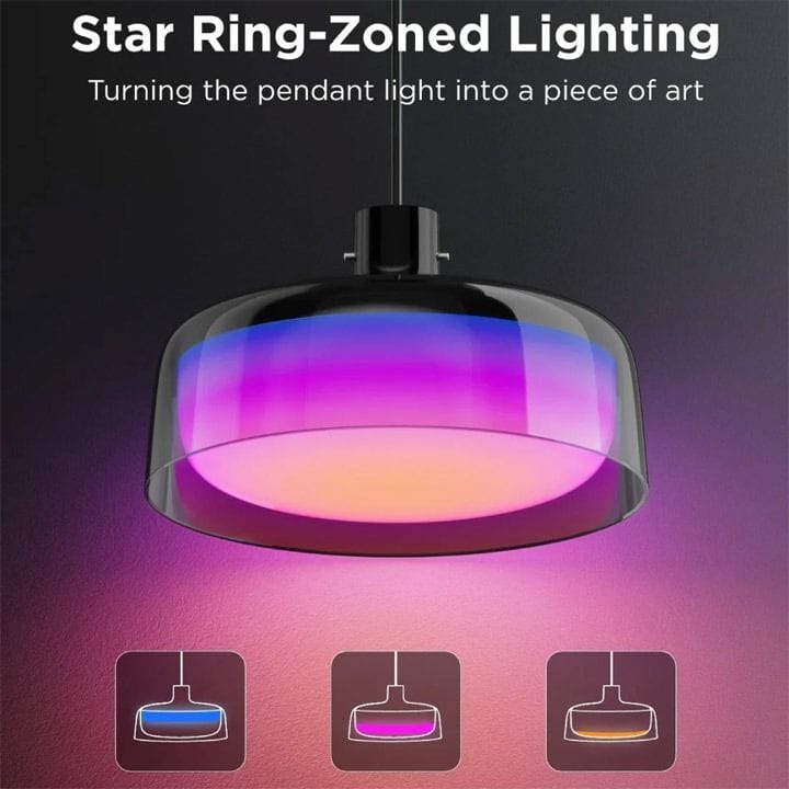Govee RGBICWW Smart Pendant Light – Adjustable Brightness, Color Temperature Control, App & Voice Assistant Control | Black – H60C1