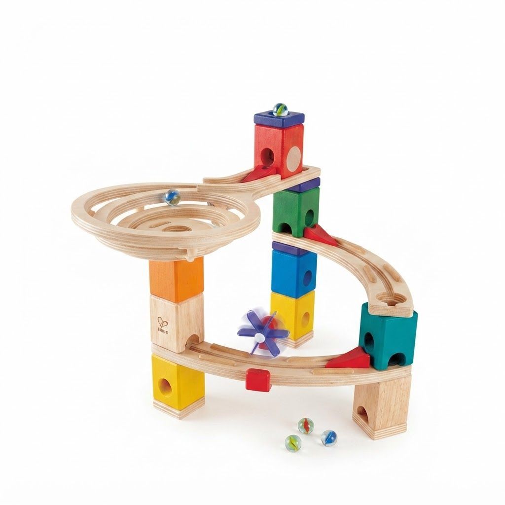 Hape E6021 Quadrilla Race to the Finish Wooden Marble Run - 58 Piece STEM Educational Set