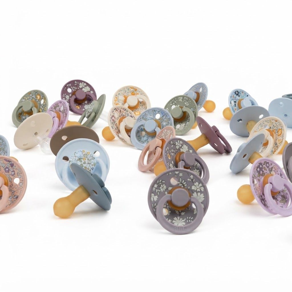 BIBS X Liberty Colour Pacifiers Size 1 0+ Months 2 Pack, Handle Ring Is Quick And Easy To Grab, Vent Holes For Safety - Dusty Blue Mix