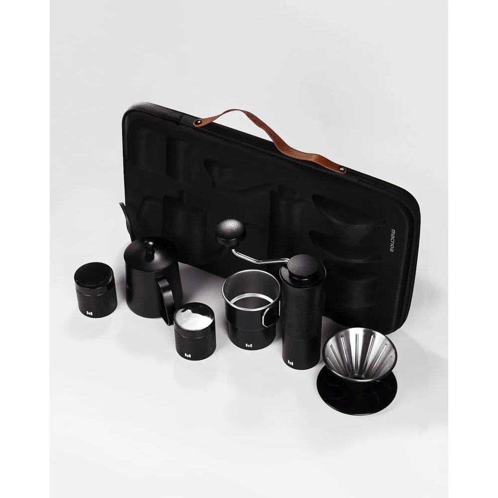 Macnoa MacRoam BrewBag Portable Coffee Travel Kit, Manual Grinder, Pour Over Dripper, Coffee Server & Cup | Black - MB-25MRBB-BK