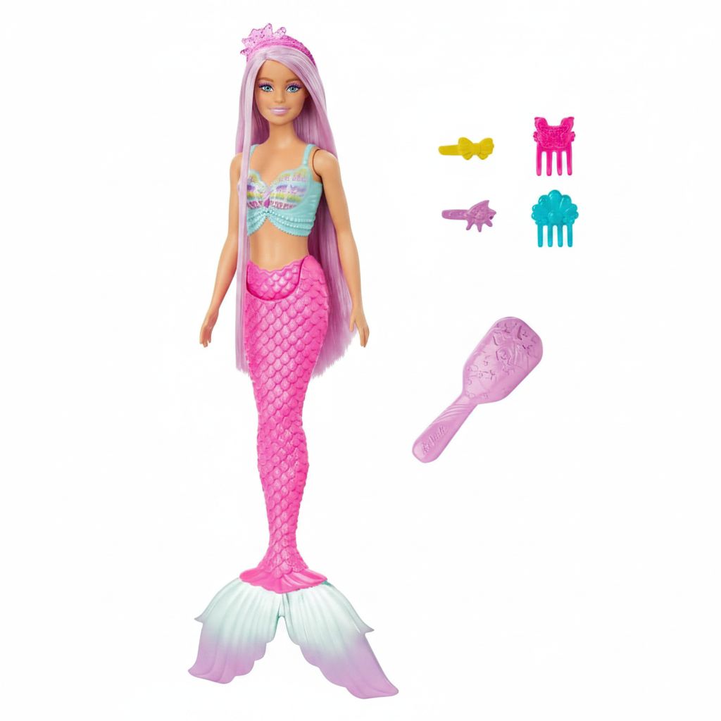 Enchanting Barbie Mermaid Doll with 7-Inch Fantasy Hair & Styling Accessory Set