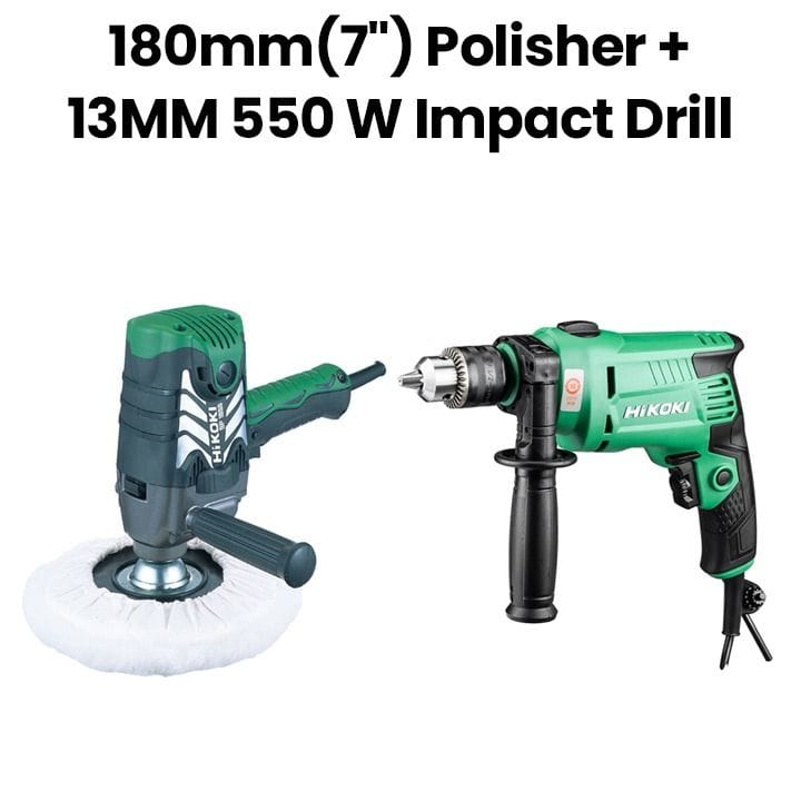 Hikoki 7-inch Polisher + 13mm Drill 550W Combo - Green | SP18SB + DV13VST