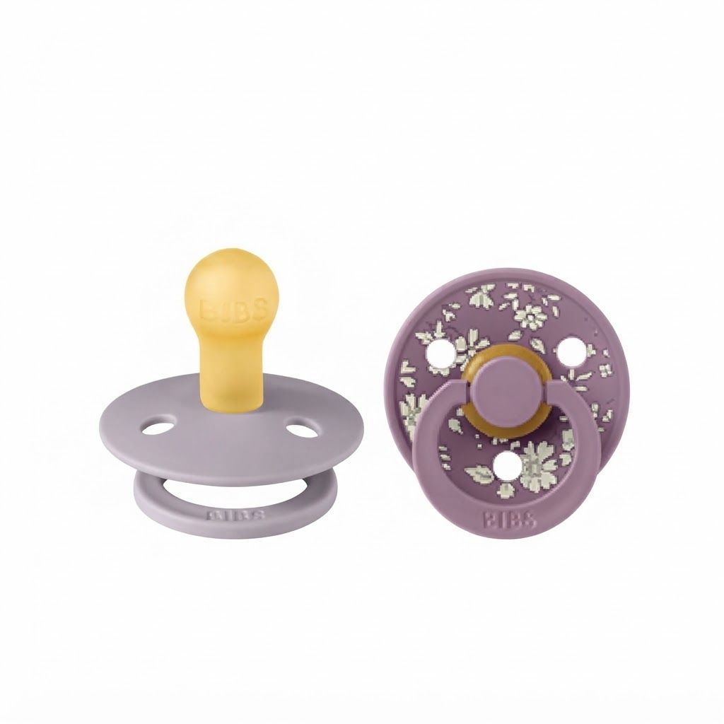 BIBS X Liberty Colour Capel Latex Round Pacifier Size 1 0+ Months 2 Pack, Skin Like Softness, Excellent Flexibility - Fossil Gray Mix