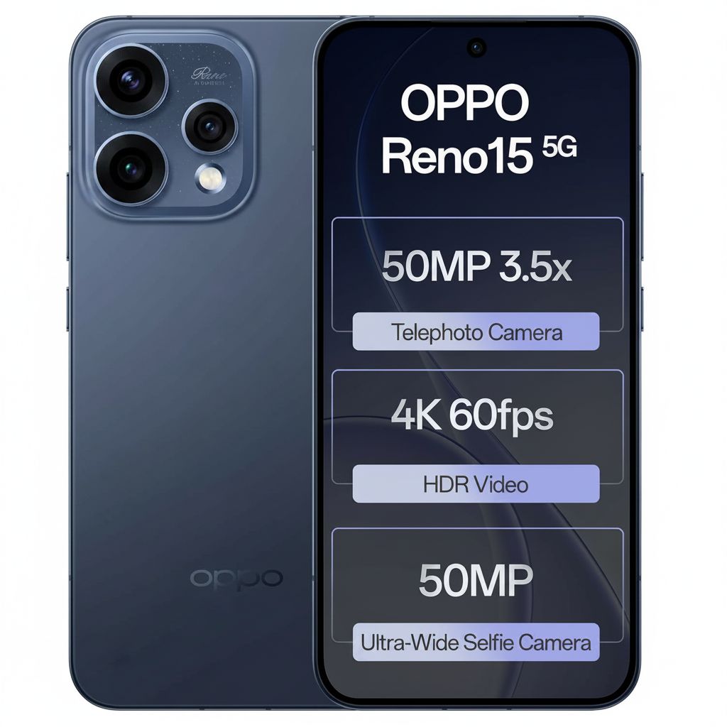 Oppo RENO15 5G Smartphone, 12GB RAM, 512GB Storage, 6.59-Inch AMOLED Display, CPH2825-Twilight Blue