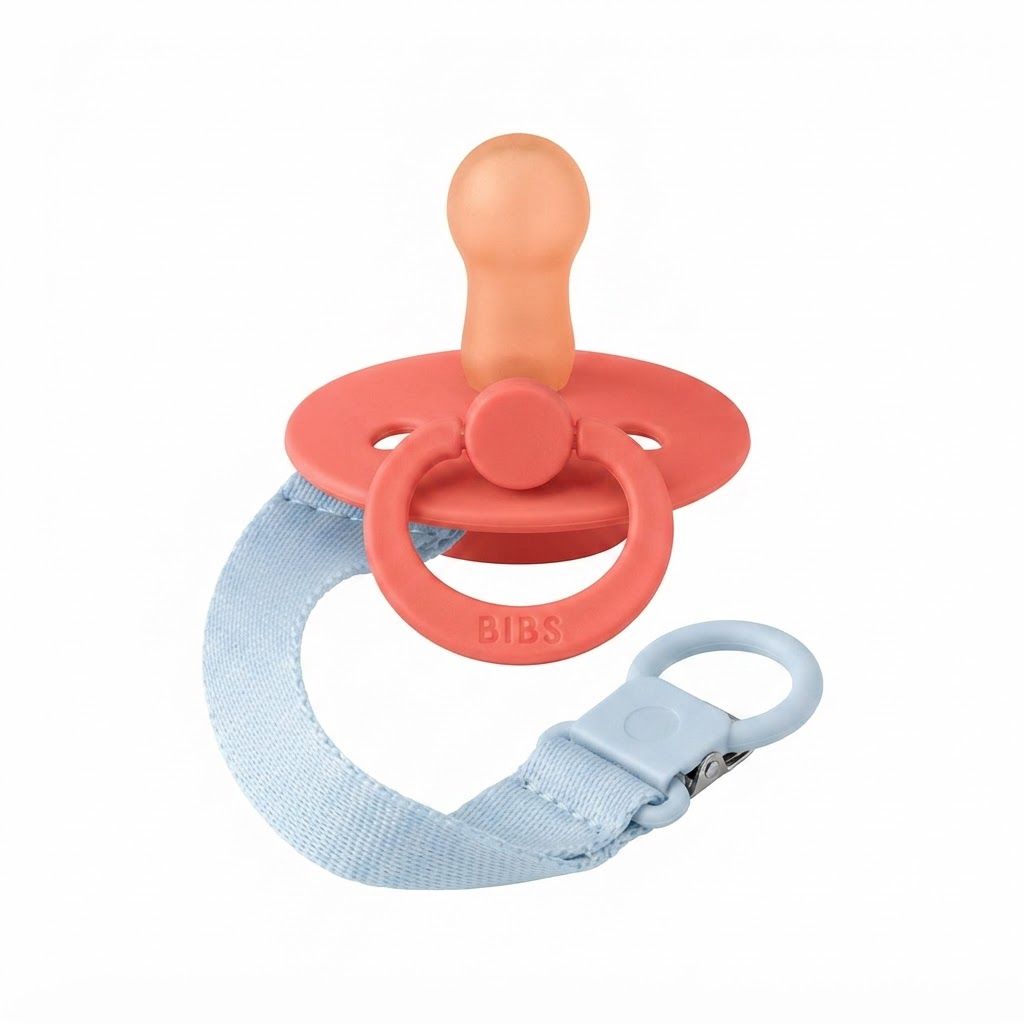 BIBS Pacifier Clip Loop 0+ Months, Extra Large Safety Vent, One-Handed Clipping Design, Long-Lasting Use And Peace of Mind - Dark Oak