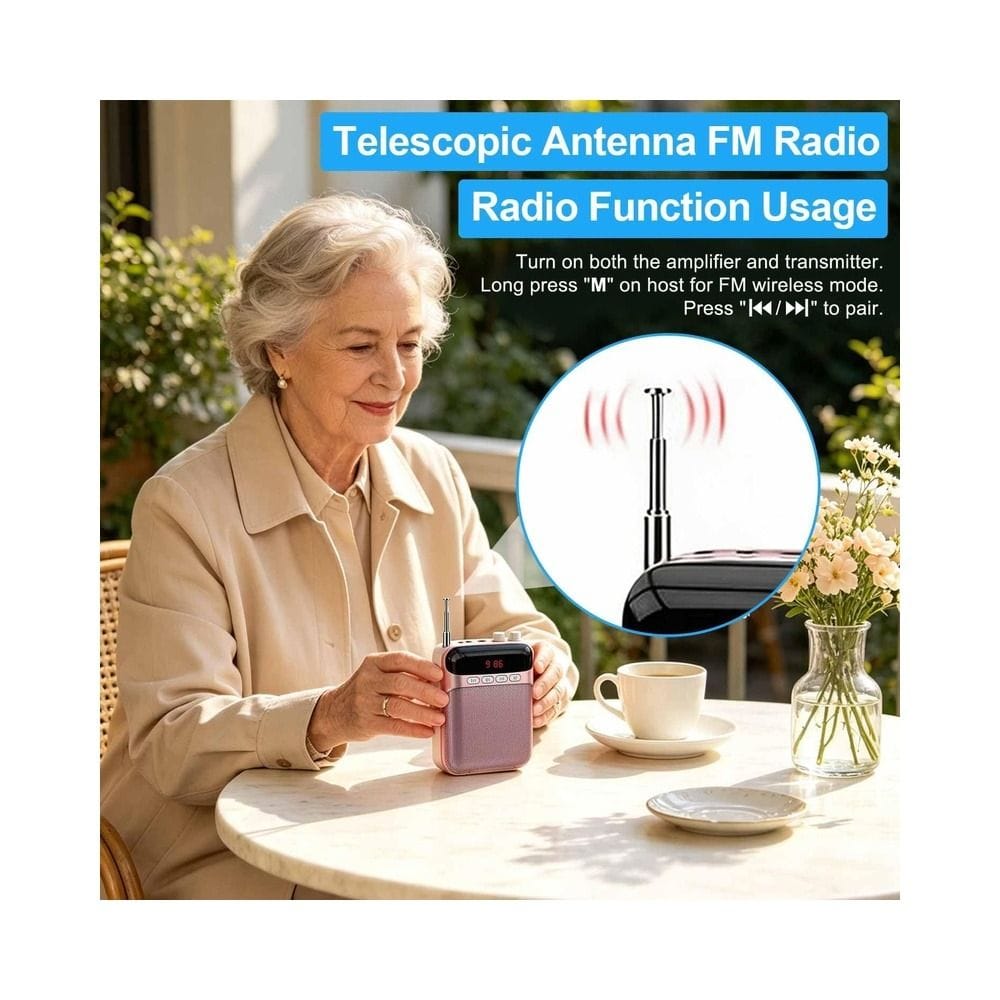 Portable Voice Amplifier with Bluetooth Rechargeable 2400mAh Waistband Megaphone Speaker & Wired Headset Mic, 10W Output, Up to 20H Playtime