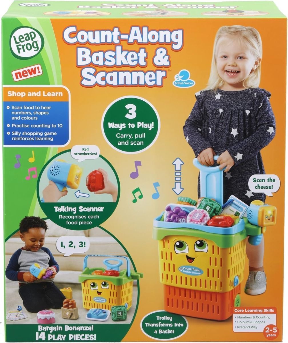 LeapFrog Count-Along Basket & Scanner, Interactive Pretend Play Shopping Set - Educational Toy