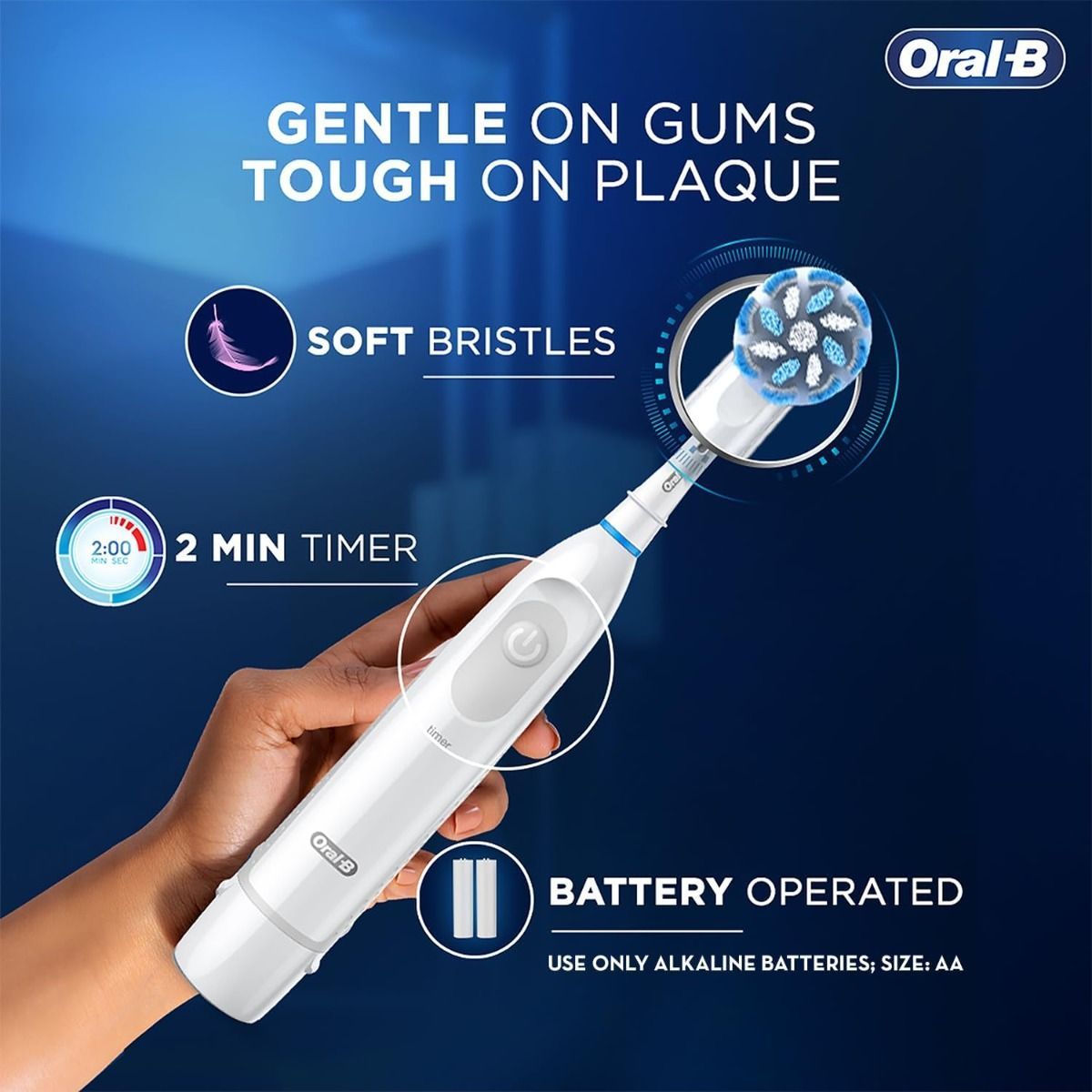Oral-B Pro Expert Battery Powered Electric Toothbrush, Multicolour - CrossAction Head, Plaque