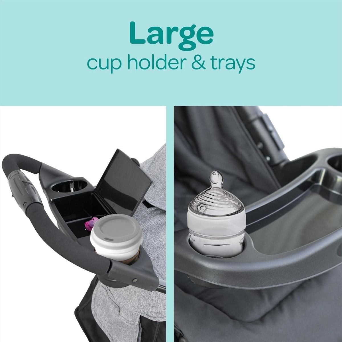 The Moon Aria Baby Stroller - Convertible Reclining Travel Gear with 360 Wheels, 5-Point Harness, 0 Months+ | Light Grey