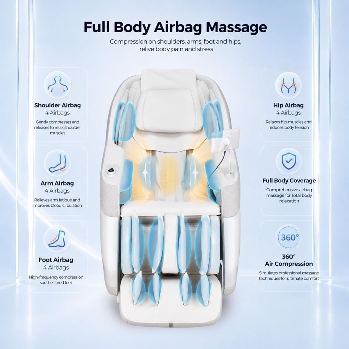 JC BUCKMAN ExaltUs 4D Full Body Massage Chair, Zero Gravity Recliner with SL-Track, 12 Auto Programs | Off White