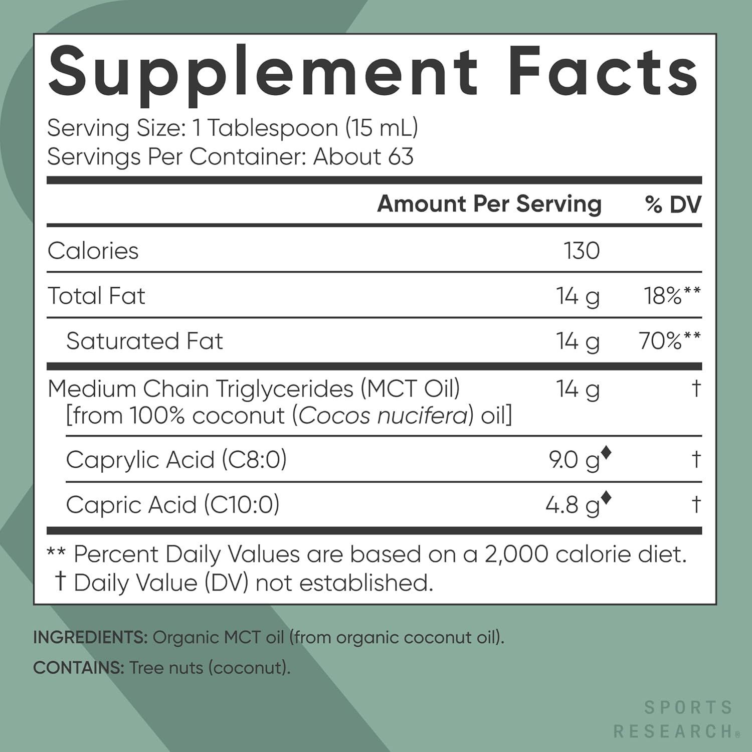 Sports Research Organic MCT Oil - 32oz Pure Coconut Energy for Keto