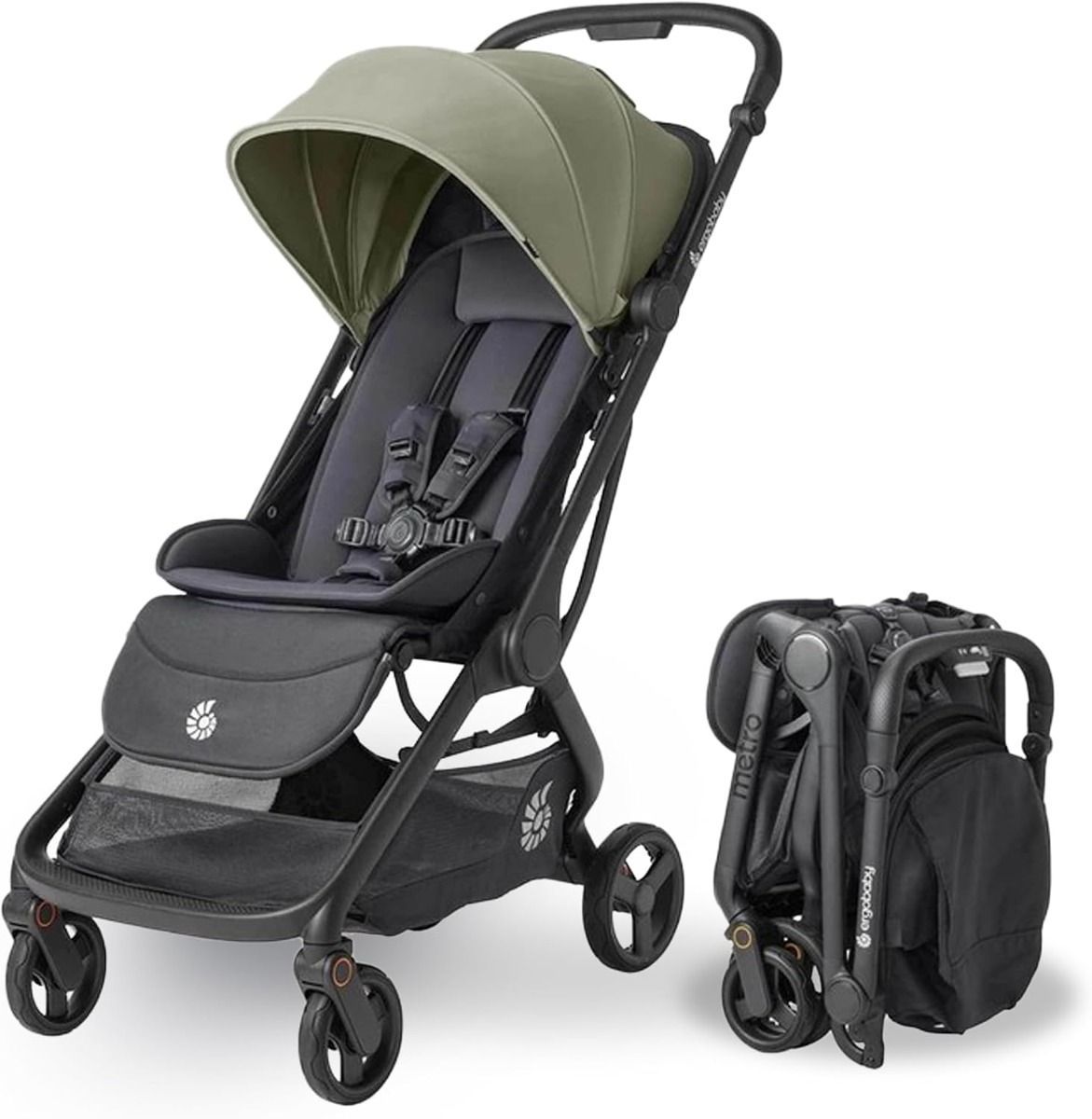 Ergobaby Metro 3 Compact Stroller, Fully Adjustable Seating And Leg Support, One-Hand Ultra-Compact Folding System - Soft Olive